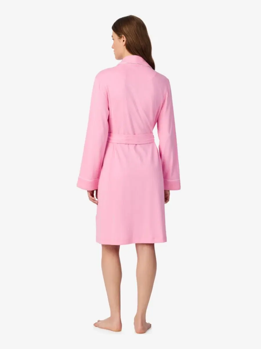 Халат с шалевым воротником, 100% хлопок, модель Long-Sleeve Short Robes Lauren Ralph Lauren — изображение 3 из 3, розовый