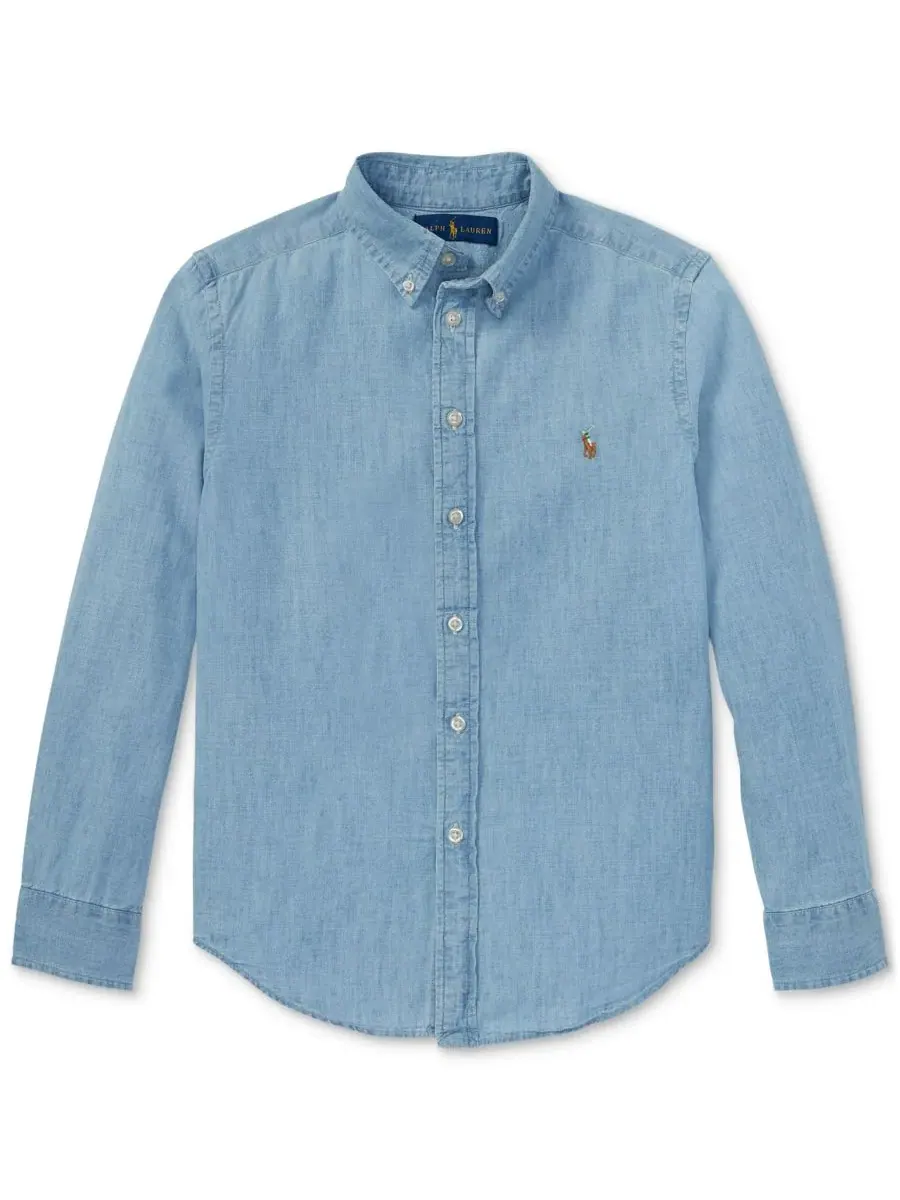 Рубашка и шорты из шамбре для мальчиков постарше Polo Ralph Lauren — изображение 7 из 8, синий