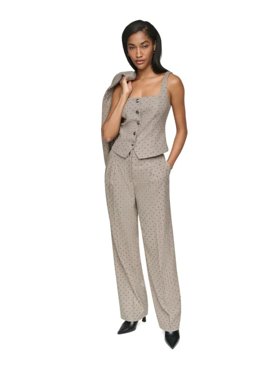 Жилет без рукавов с принтом в клетку, модель Embellished Houndstooth Square Neck DKNY — изображение 3 из 8, черный мульти