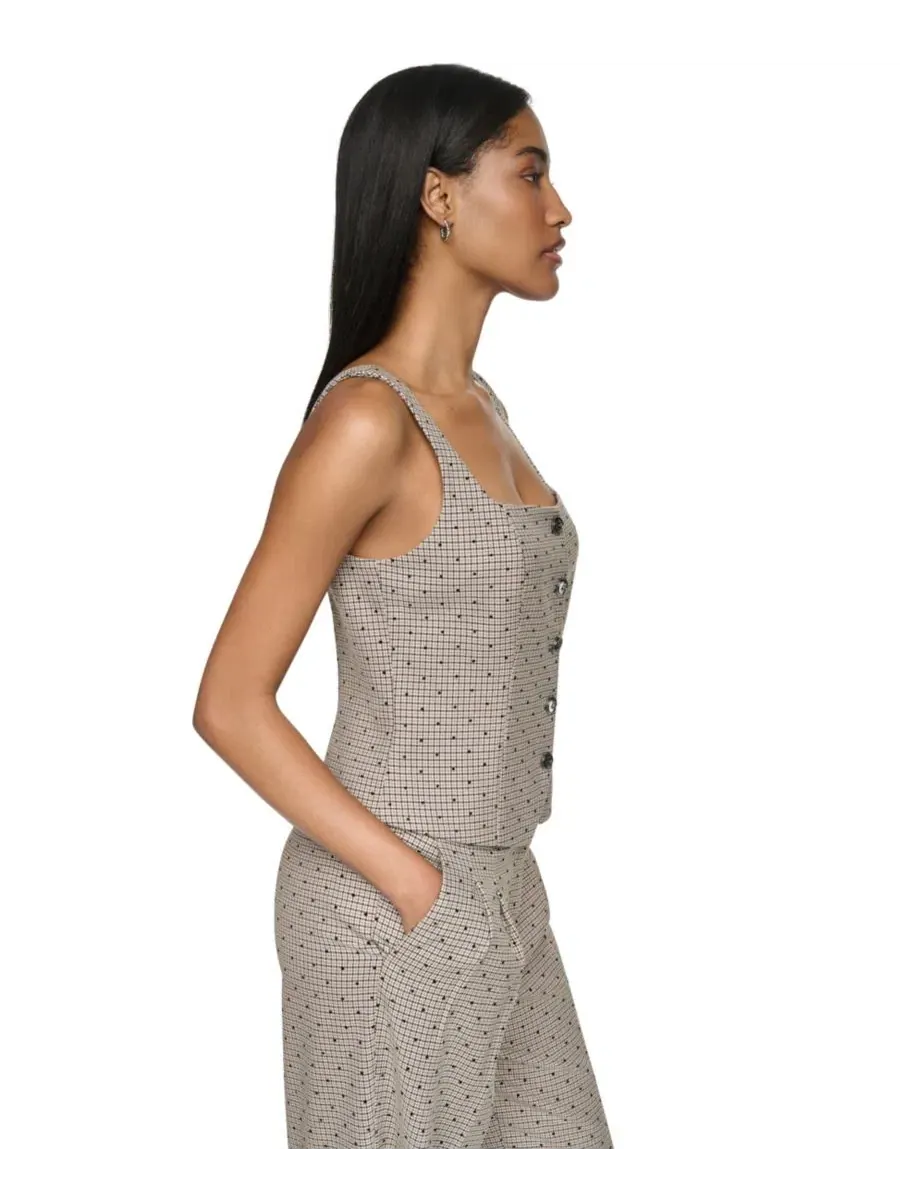 Жилет без рукавов с принтом в клетку, модель Embellished Houndstooth Square Neck DKNY — изображение 5 из 8, черный мульти