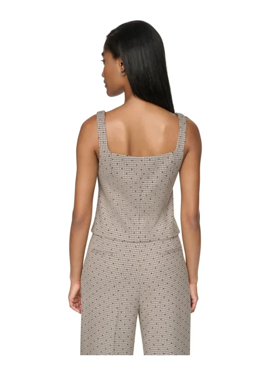 Жилет без рукавов с принтом в клетку, модель Embellished Houndstooth Square Neck DKNY — изображение 6 из 8, черный мульти