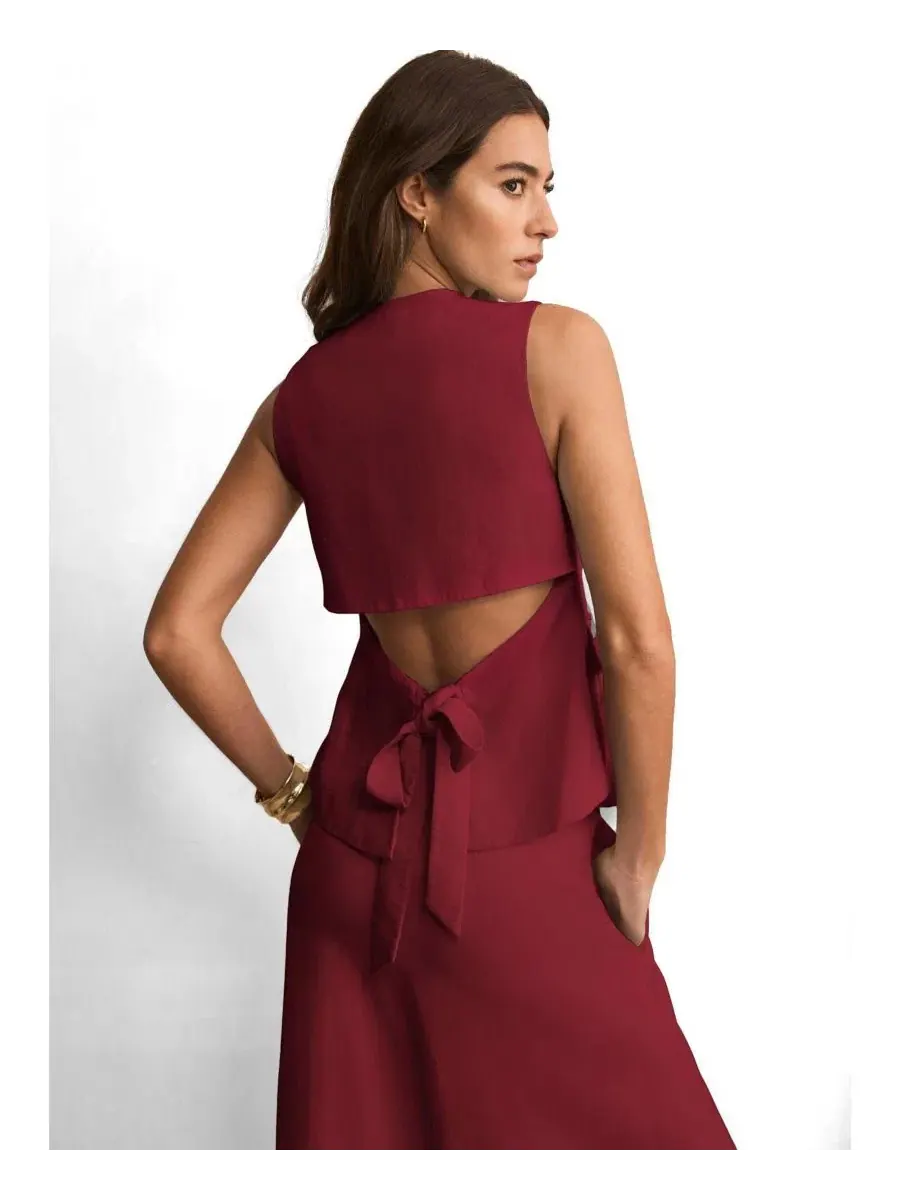Жилет с открытой спиной и завязкой Peplum Mint Velvet — изображение 3 из 5, бордовый