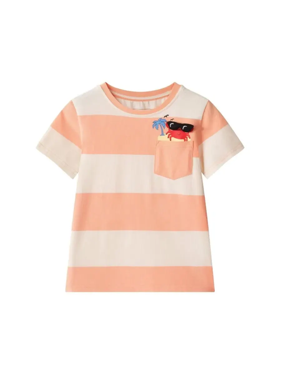 Комплект футболки и шорт с принтом краба, модели Striped Crab Graphic Pocket Tee Set Andy & Evan — изображение 3 из 5