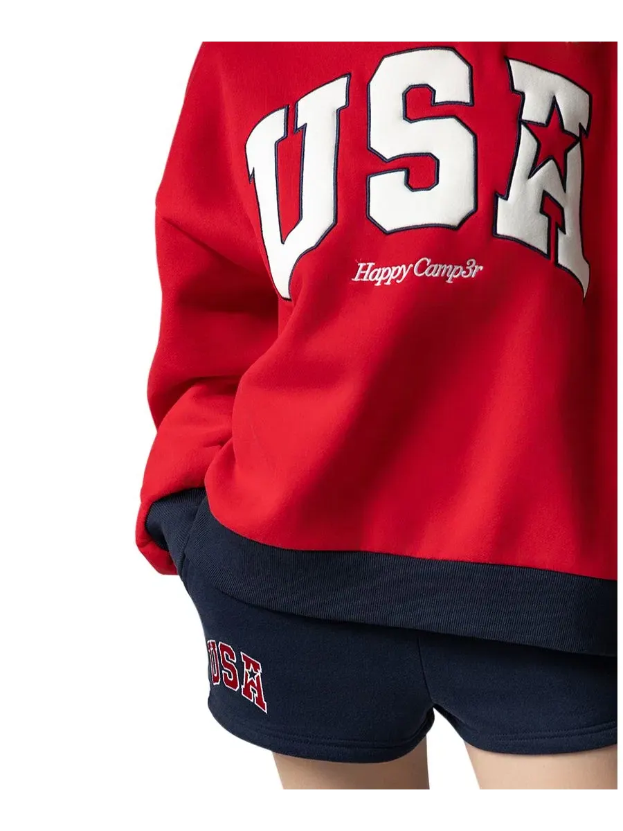 Женский свитшот с принтом USA Mock Neck Sweatshirt The Happy Camp3r — изображение 3 из 7, красный