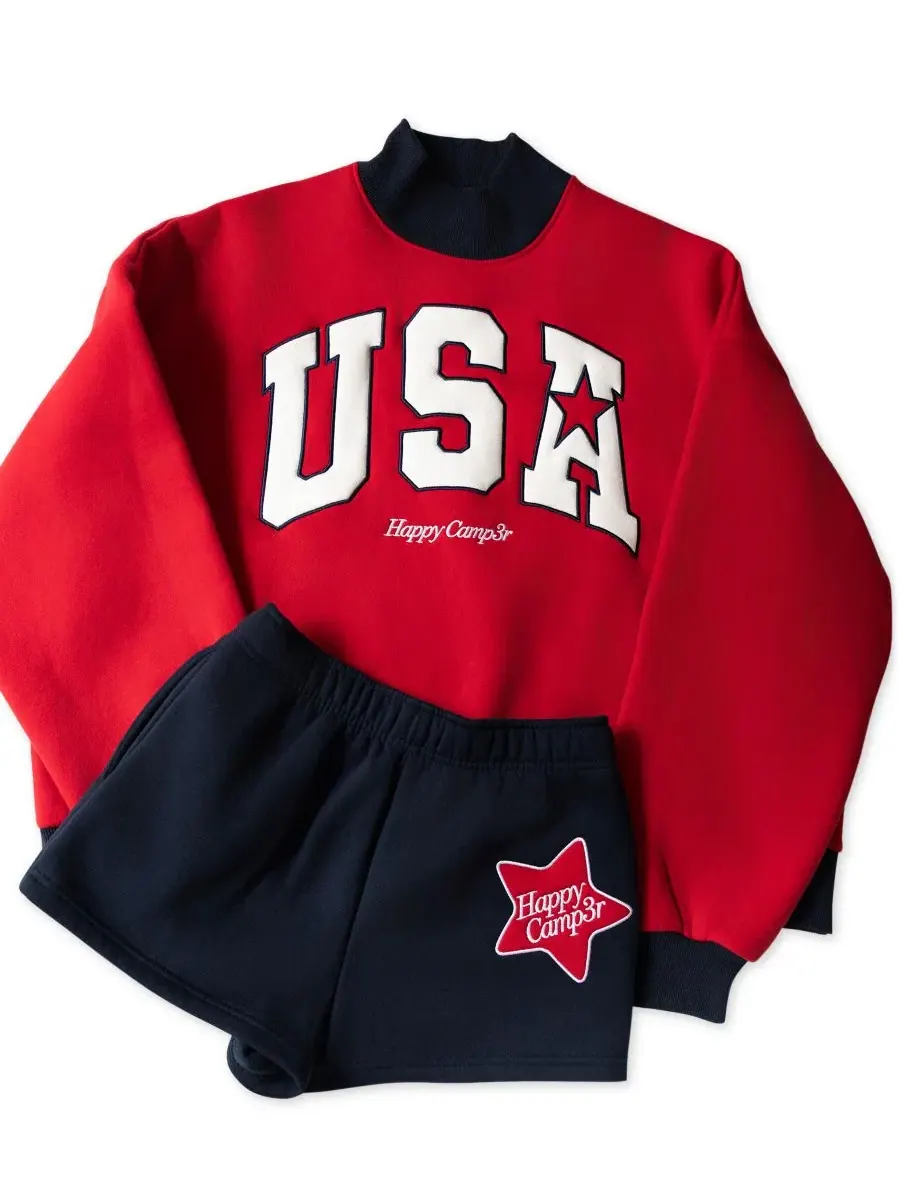 Женский свитшот с принтом USA Mock Neck Sweatshirt The Happy Camp3r — изображение 7 из 7, красный