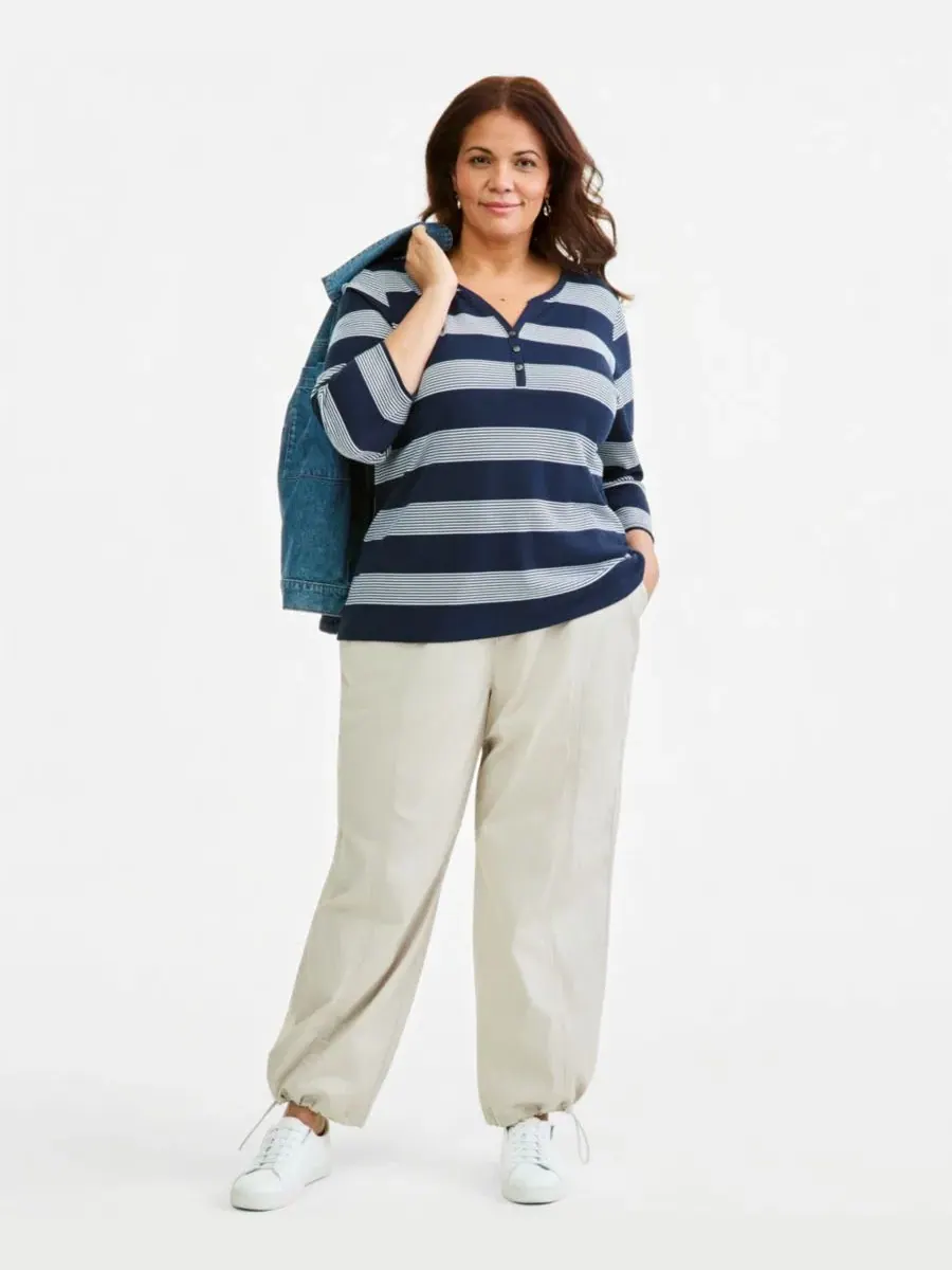 Блуза-поло с длинным рукавом 3/4 и принтом в полоску Style & Co — изображение 3 из 4, синий