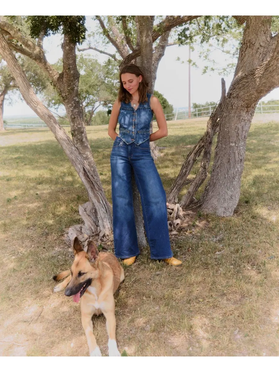 Женские джинсы 318 Shaping Stellar-Stretch Wide-Leg Jeans, длина штанин 30 дюймов Levi's — изображение 4 из 5, голубой