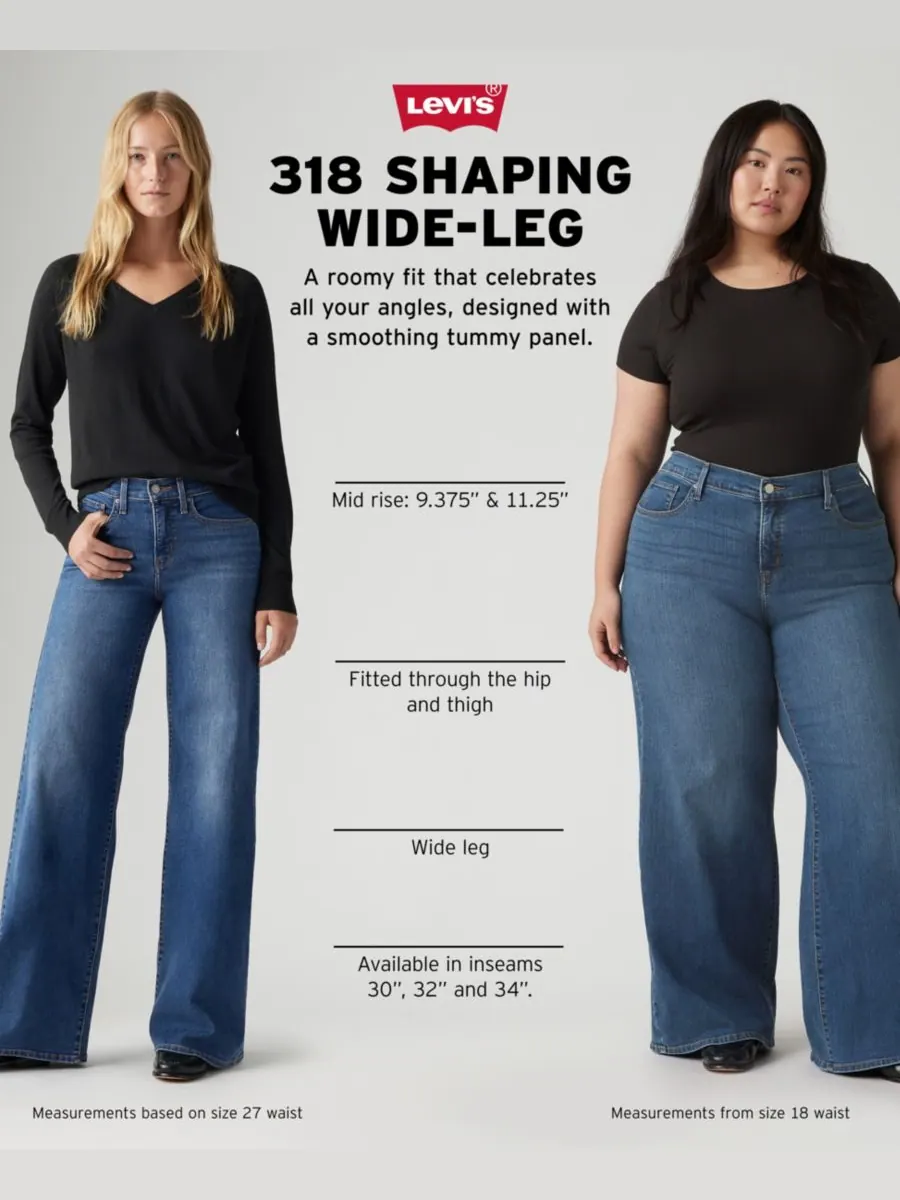 Женские джинсы 318 Shaping Stellar-Stretch Wide-Leg Jeans, длина штанин 30 дюймов Levi's — изображение 5 из 5, голубой
