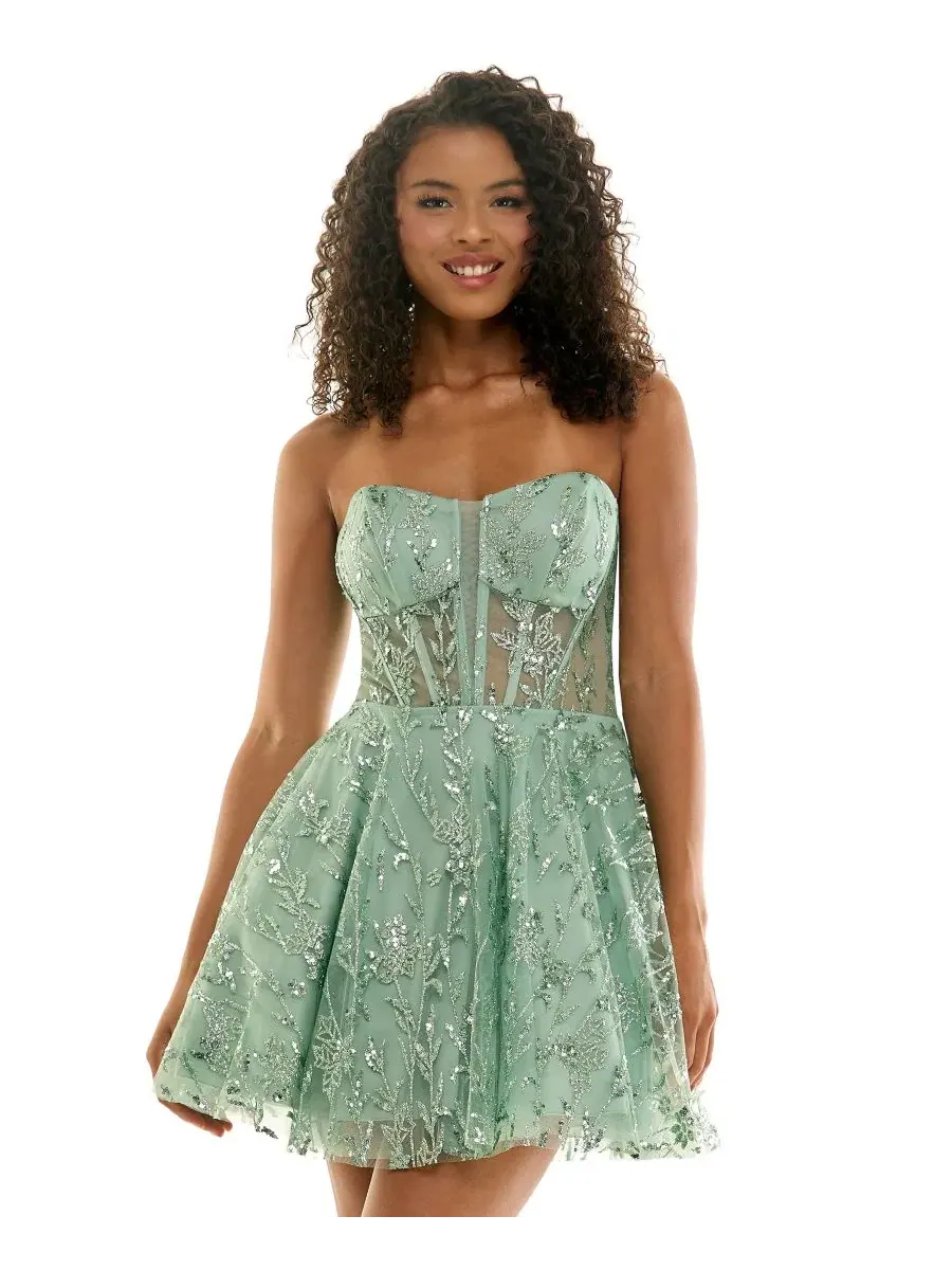 Платье-бюстье с блестками, модель Glitter Strapless Bustier Corset Fit & Flare Mini Dress SENI &