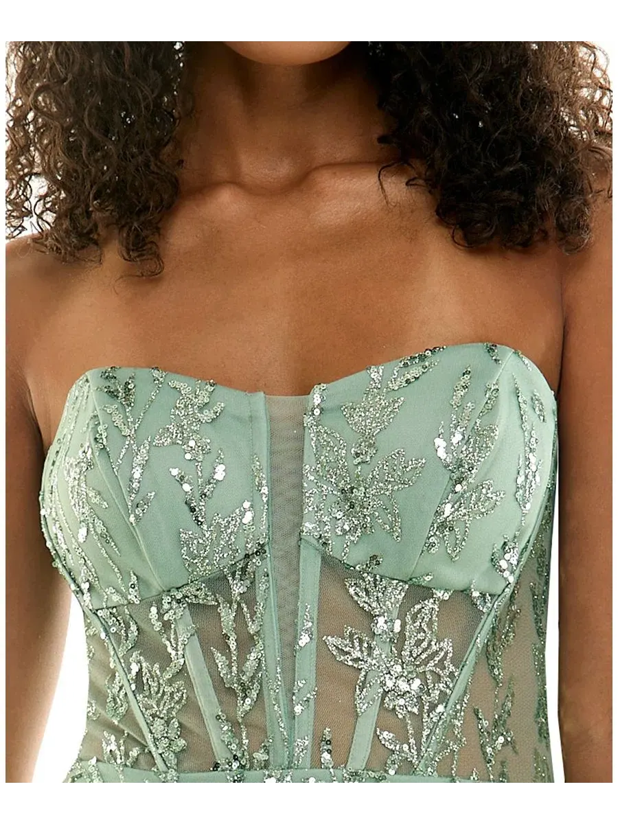 Платье-бюстье с блестками, модель Glitter Strapless Bustier Corset Fit & Flare Mini Dress SENI & — изображение 4 из 6