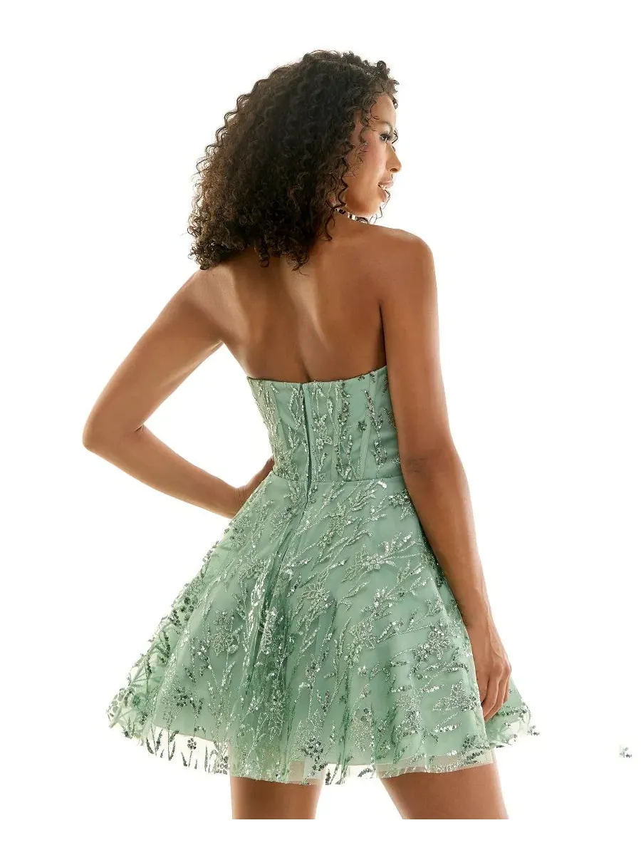 Платье-бюстье с блестками, модель Glitter Strapless Bustier Corset Fit & Flare Mini Dress SENI & — изображение 5 из 6
