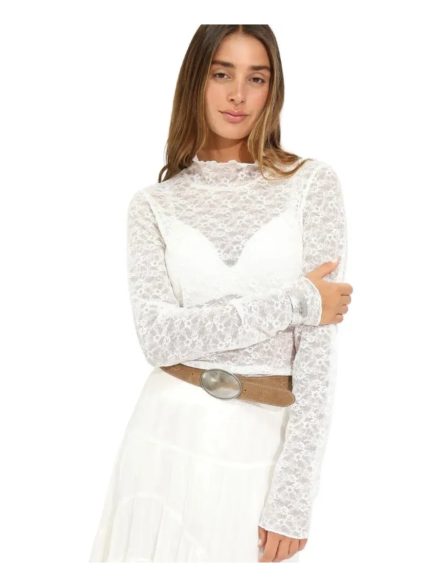 Кружевной топ с высоким воротом Fairy Girl Lace Top Belle & Bloom — изображение 1 из 5, бежевый