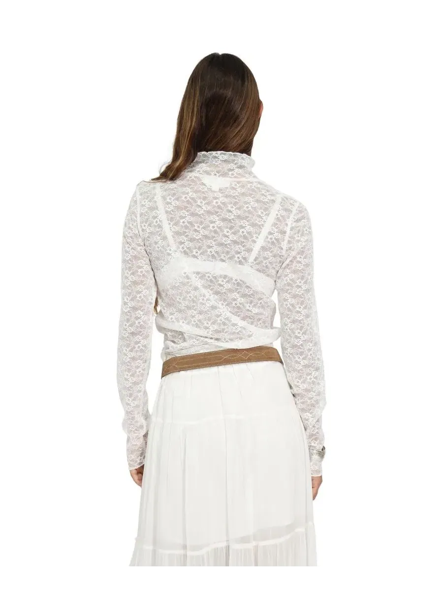 Кружевной топ с высоким воротом Fairy Girl Lace Top Belle & Bloom — изображение 3 из 5, бежевый