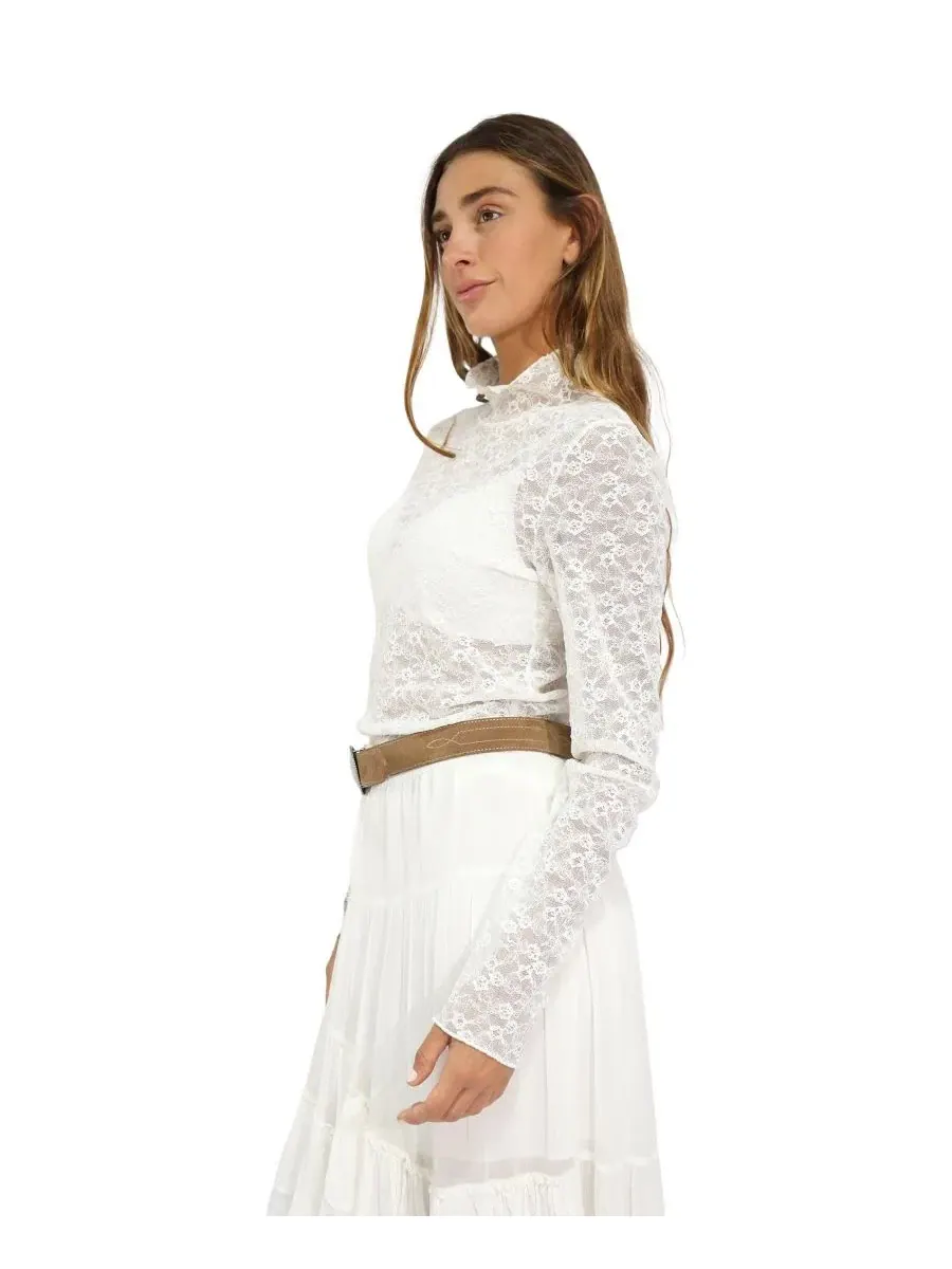 Кружевной топ с высоким воротом Fairy Girl Lace Top Belle & Bloom — изображение 4 из 5, бежевый