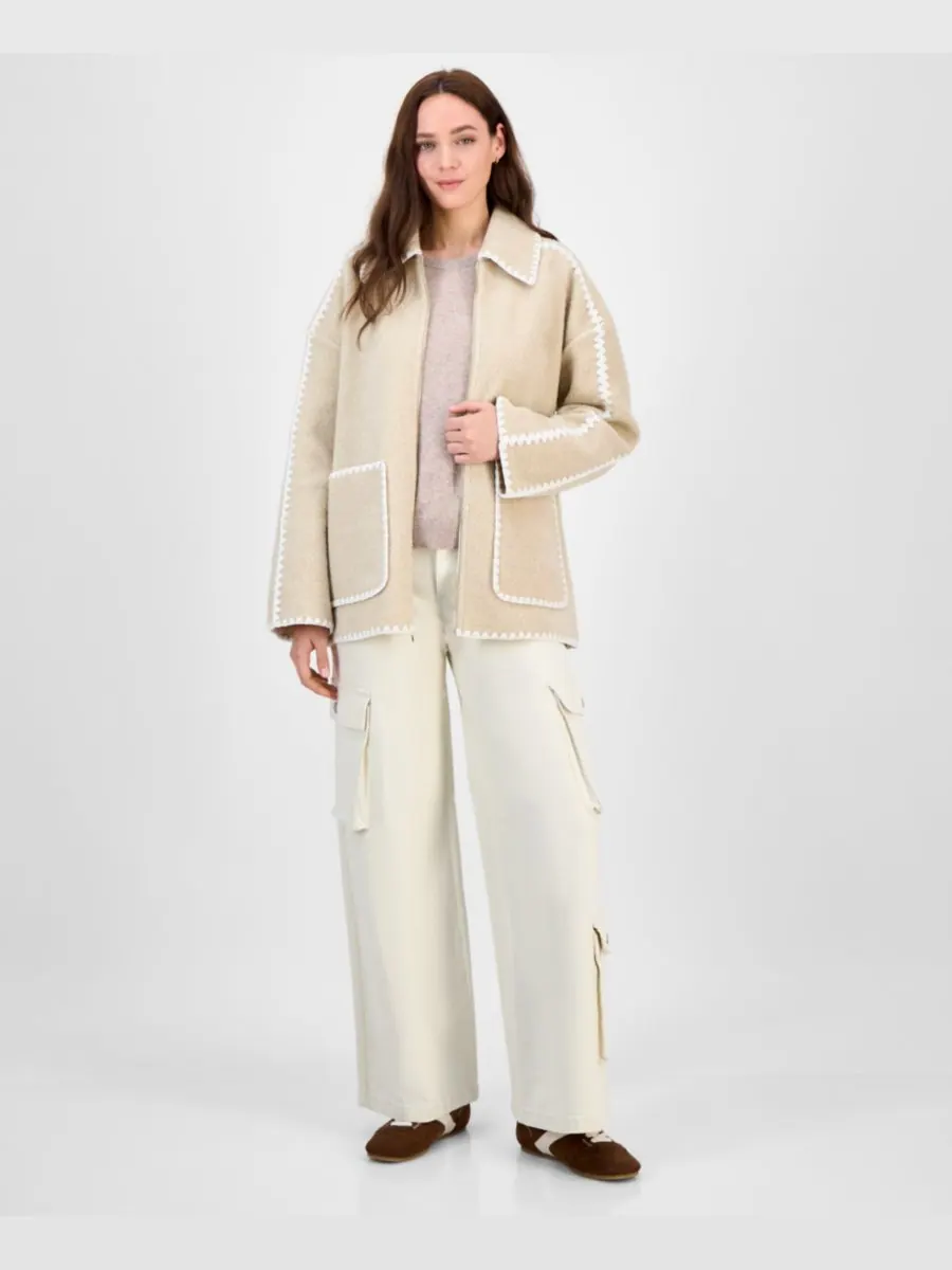 Женское короткое пальто с воротником и застежкой-молнией BCBGMAXAZRIA — бежевый