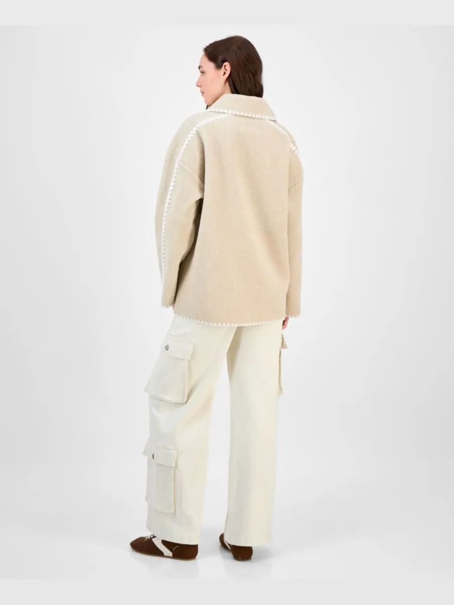 Женское короткое пальто с воротником и застежкой-молнией BCBGMAXAZRIA — изображение 2 из 5, овсяный