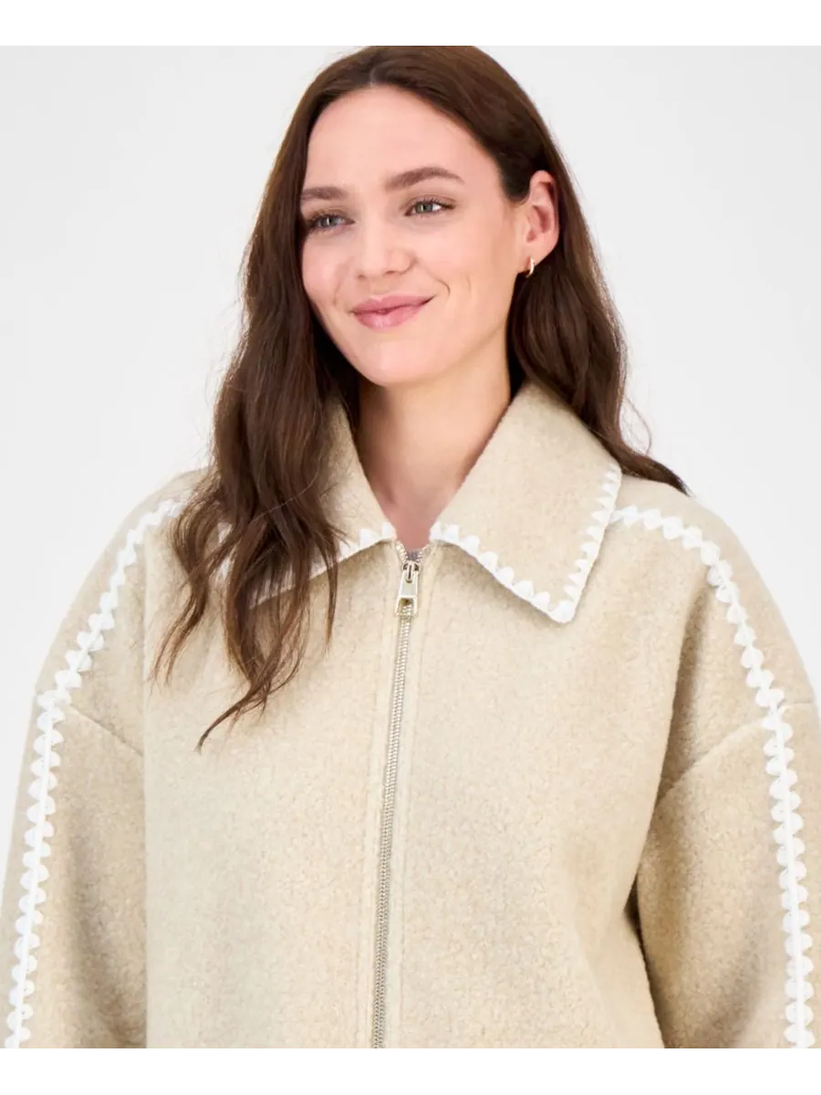 Женское короткое пальто с воротником и застежкой-молнией BCBGMAXAZRIA — изображение 5 из 5, овсяный