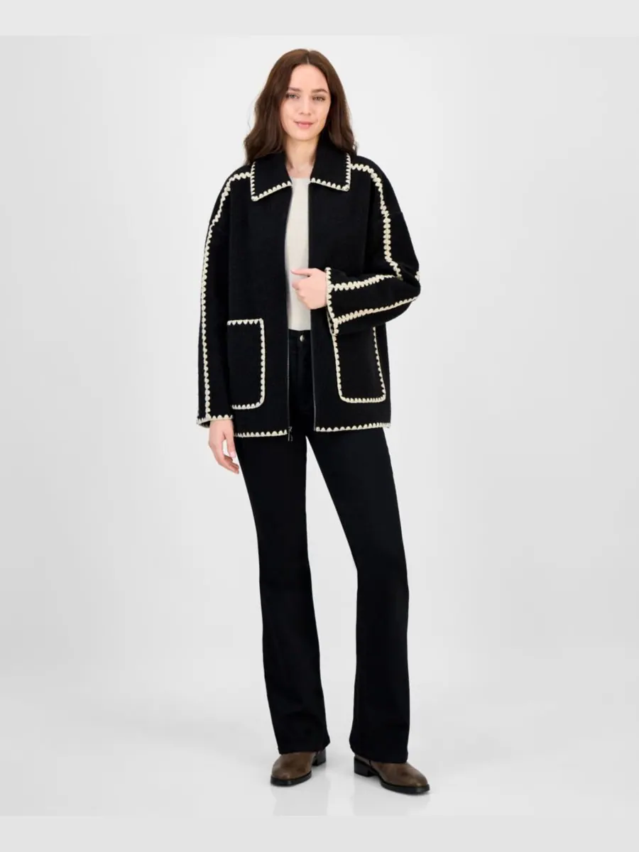 Женское короткое пальто с воротником и застежкой-молнией BCBGMAXAZRIA — черный