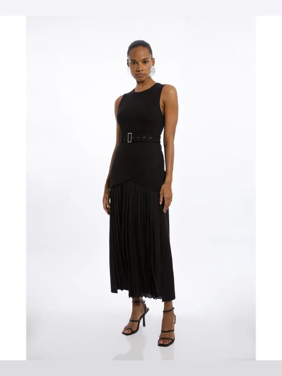Женское плиссированное макси-платье из трикотажа Karen Millen