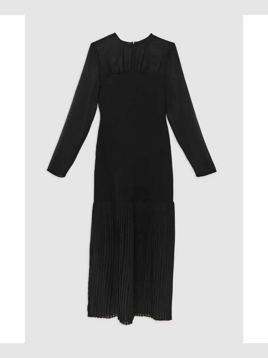 Женское плиссированное макси-платье из трикотажа Karen Millen — изображение 2 из 8, черный