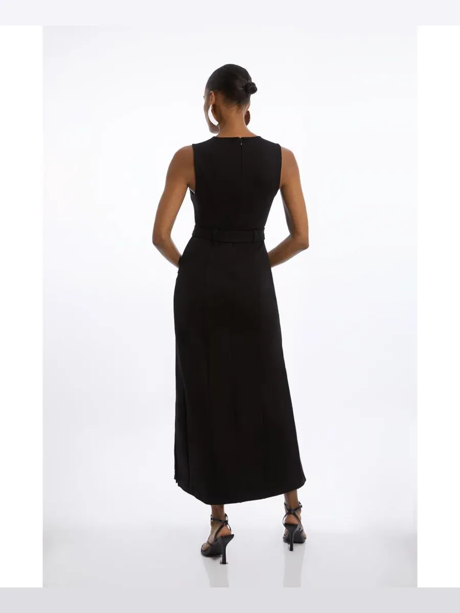 Женское плиссированное макси-платье из трикотажа Karen Millen — изображение 3 из 8, черный