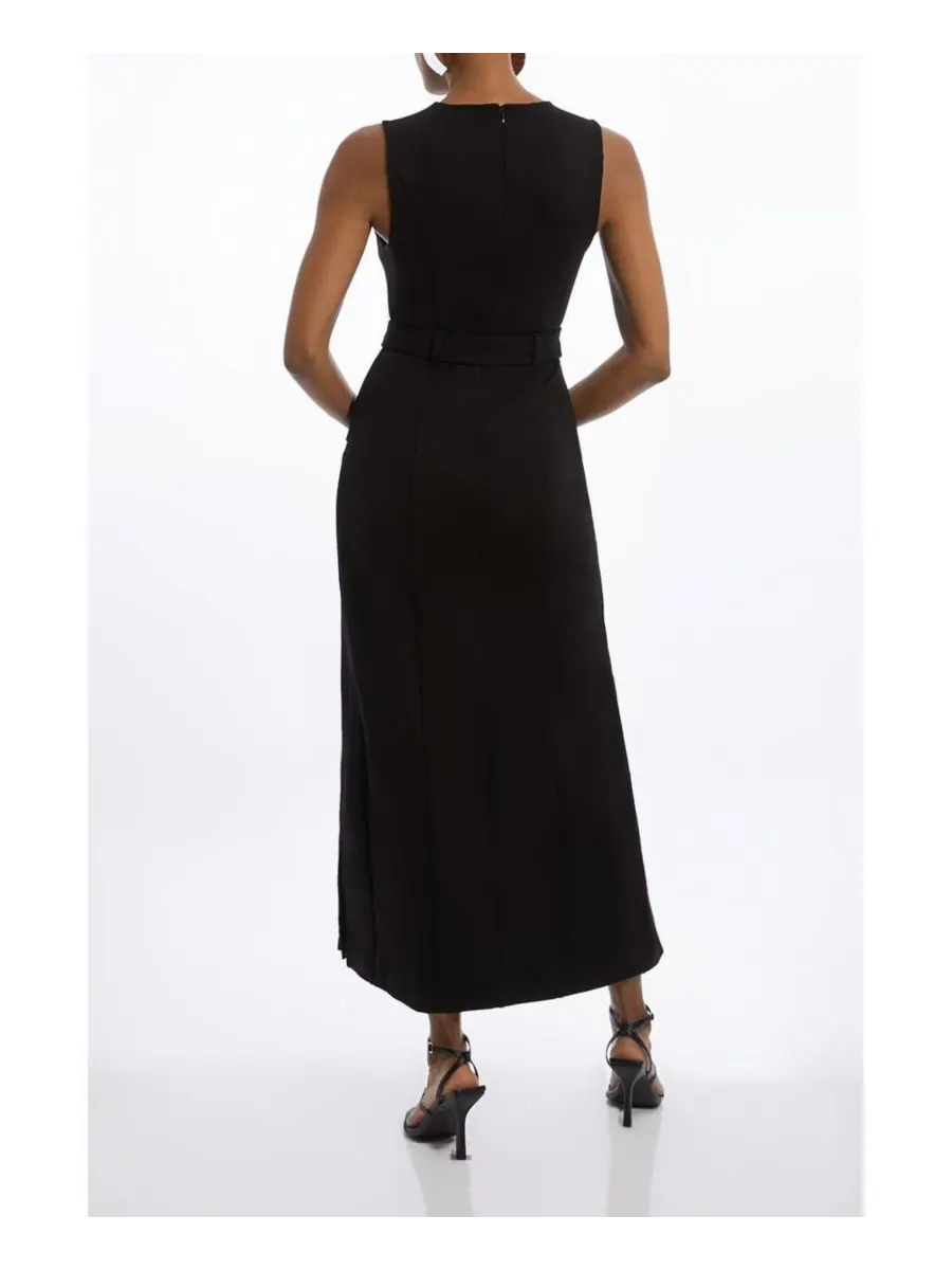 Женское плиссированное макси-платье из трикотажа Karen Millen — изображение 8 из 8, черный