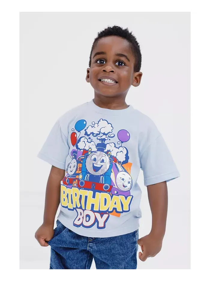 Футболка для мальчиков с металлическим принтом "Birthday" Thomas & Friends — изображение 2 из 5, бледный синий