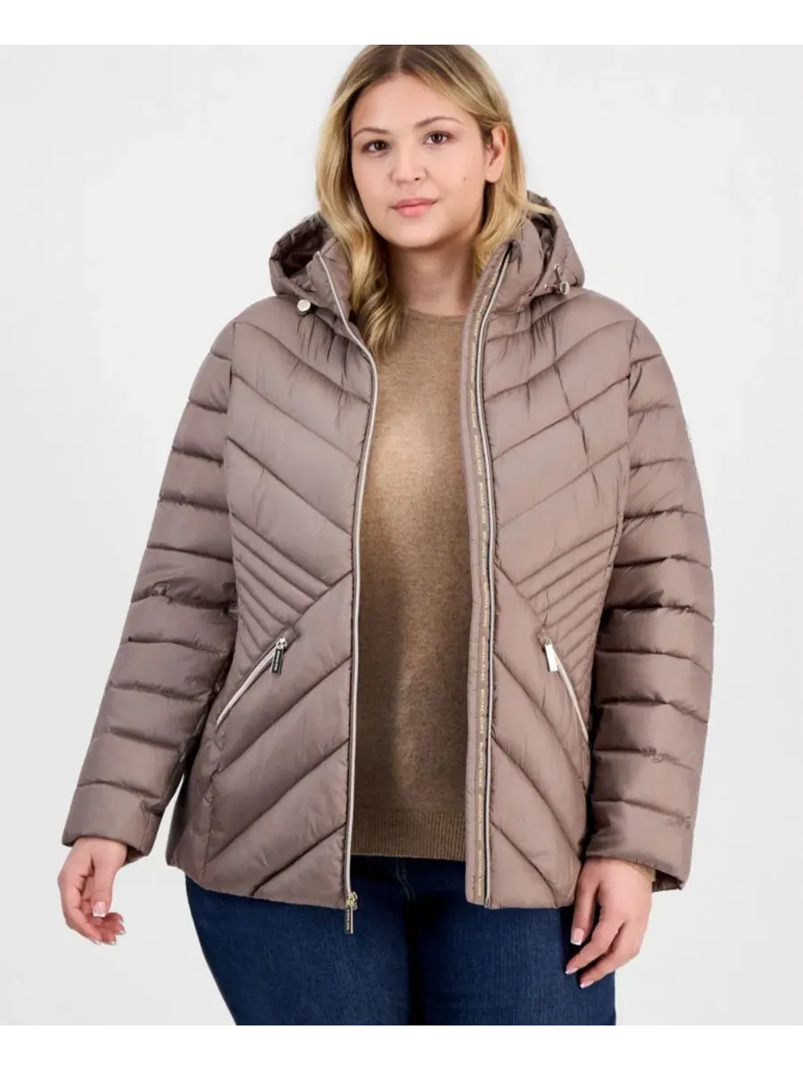 Пуховик с капюшоном Michael Kors Plus Size Hooded Packable Puffer Coat