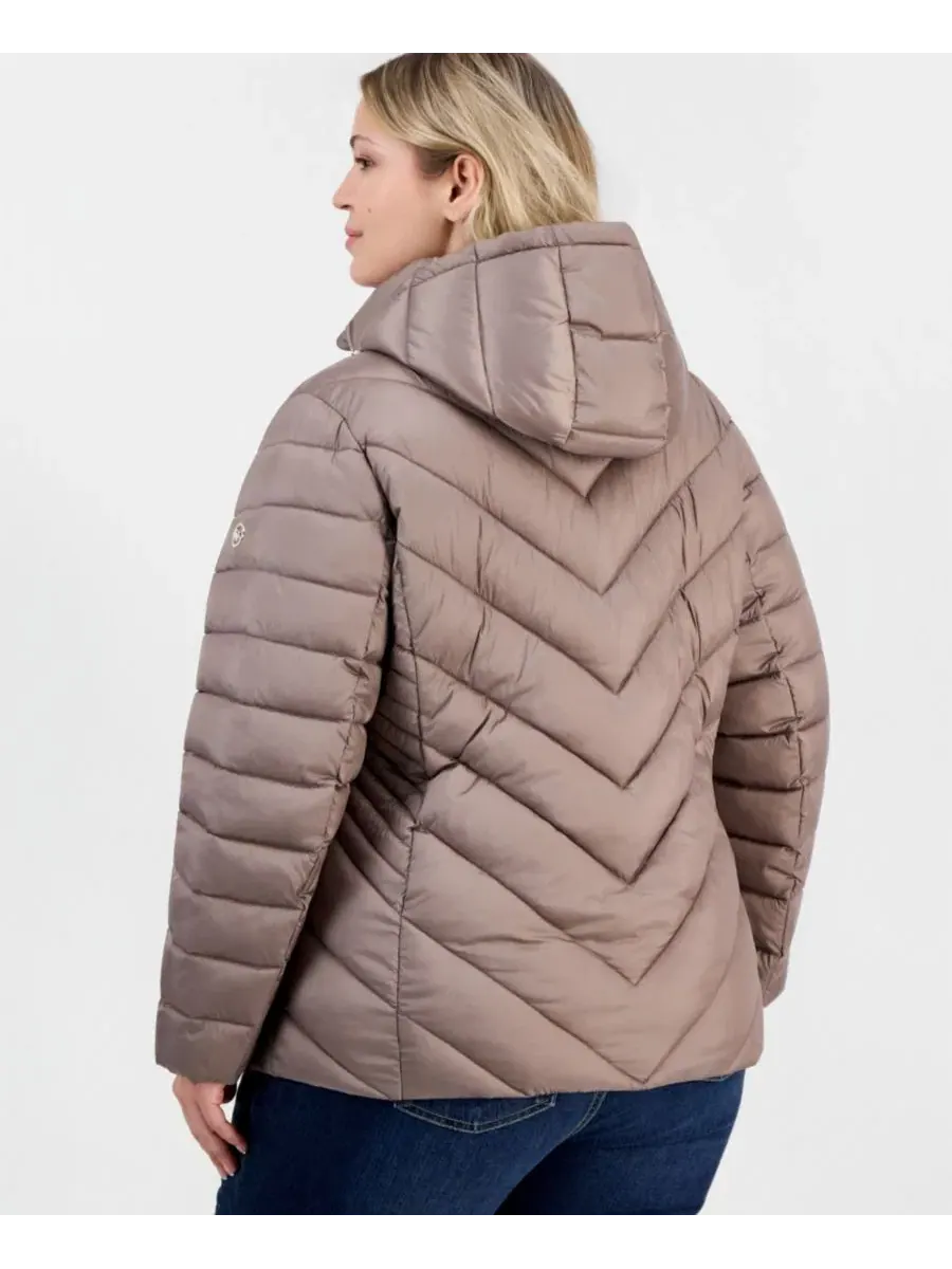Пуховик с капюшоном Michael Kors Plus Size Hooded Packable Puffer Coat — изображение 3 из 3, тауп