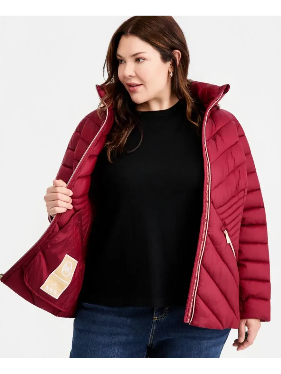 Пуховик с капюшоном и поясом Michael Kors — изображение 3 из 5, глубокий красный