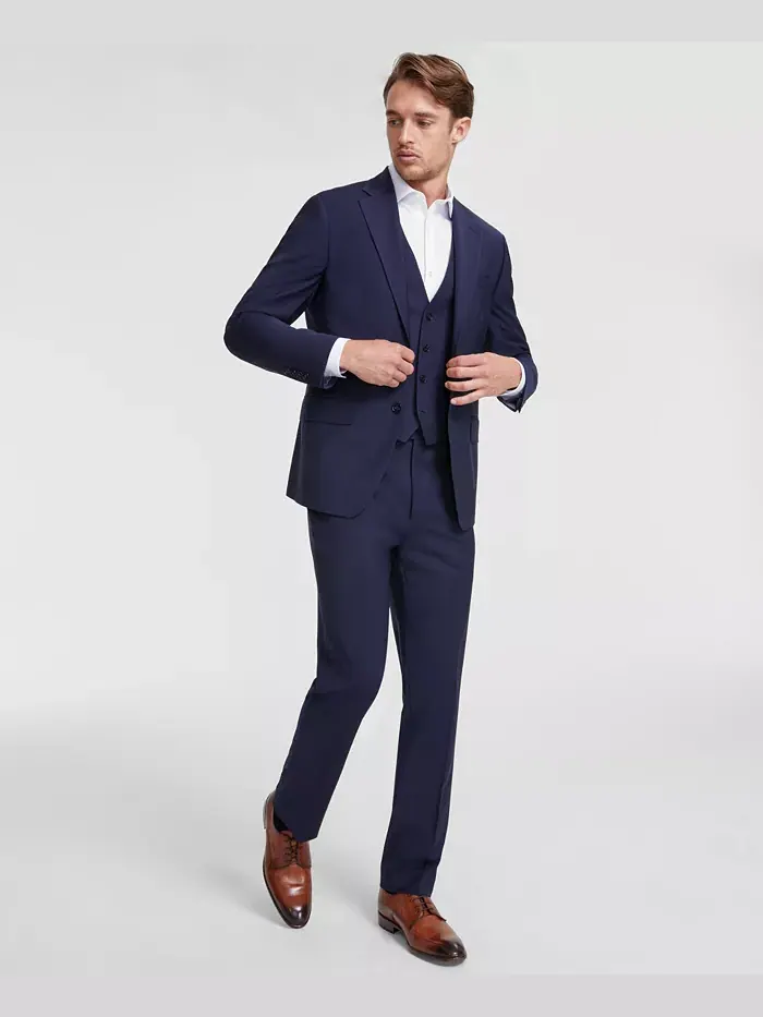 Мужской костюм-двойка Slim-Fit из шерсти с эластаном Calvin Klein — изображение 1 из 1, темно-синий