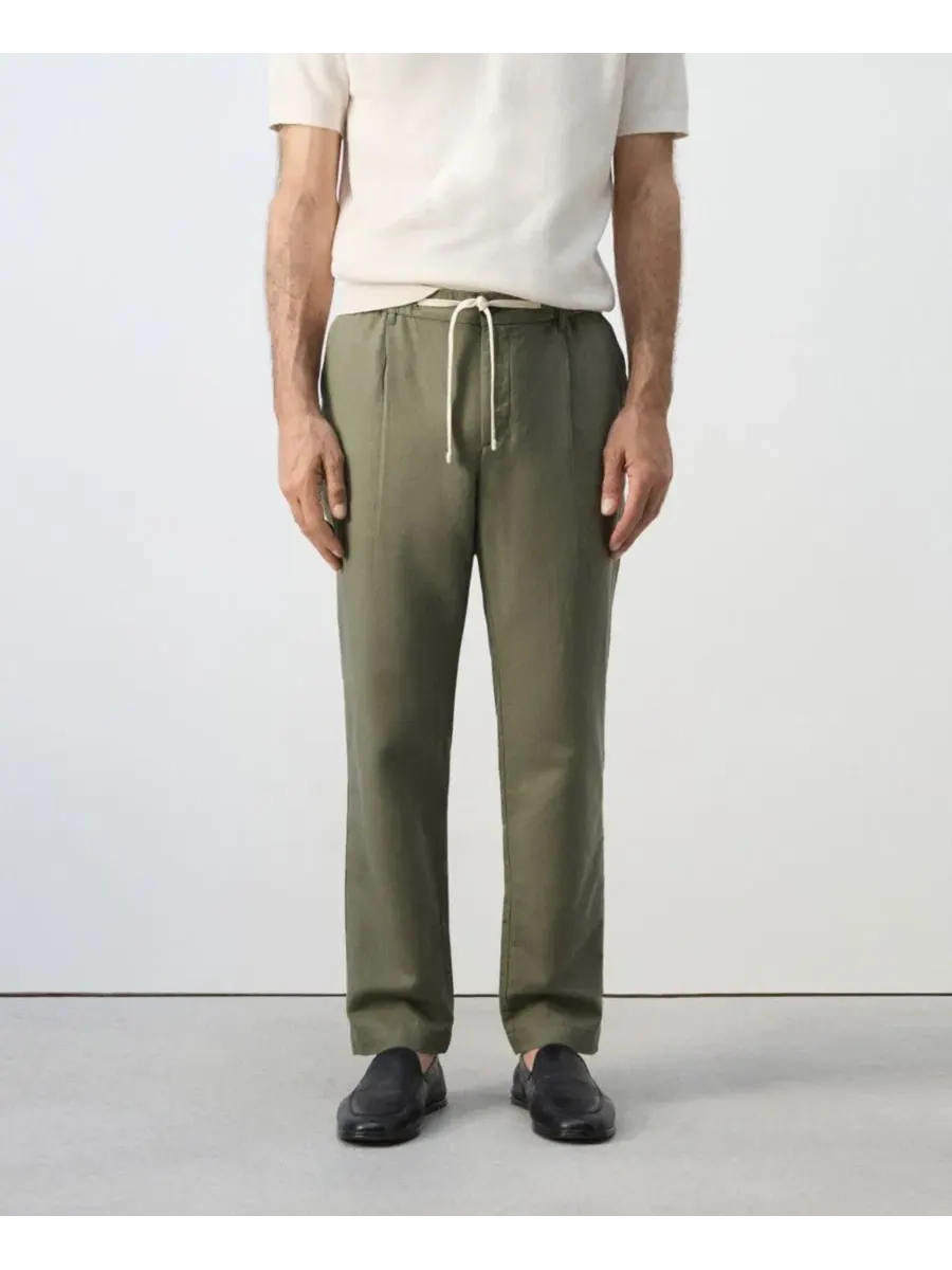 Брюки-слим скинни укороченные из льна и хлопка Slim-Fit Cropped Cotton-Linen Pants MANGO — изображение 2 из 7, зеленый