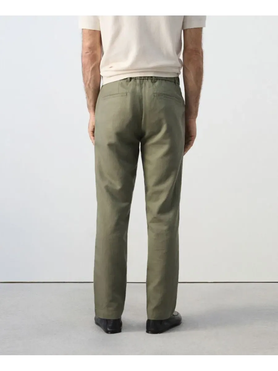 Брюки-слим скинни укороченные из льна и хлопка Slim-Fit Cropped Cotton-Linen Pants MANGO — изображение 3 из 7, зеленый