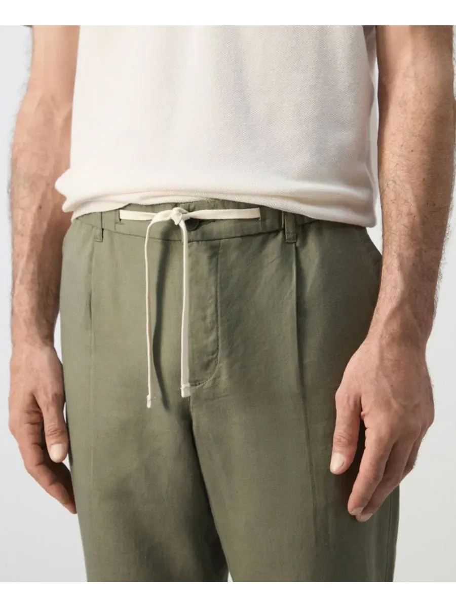 Брюки-слим скинни укороченные из льна и хлопка Slim-Fit Cropped Cotton-Linen Pants MANGO — изображение 4 из 7, зеленый
