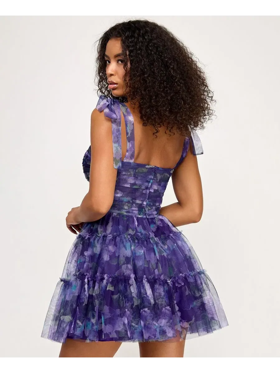 Платье-трапеция с принтом Twisted Printed Mesh Fit & Flare SENI & CADE — изображение 9 из 10, зеленый/фиолетовый