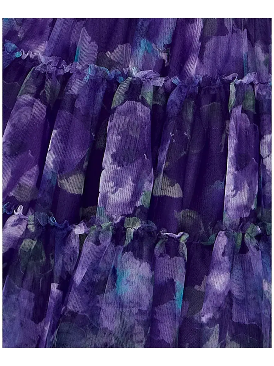 Платье-трапеция с принтом Twisted Printed Mesh Fit & Flare SENI & CADE — изображение 10 из 10, зеленый/фиолетовый