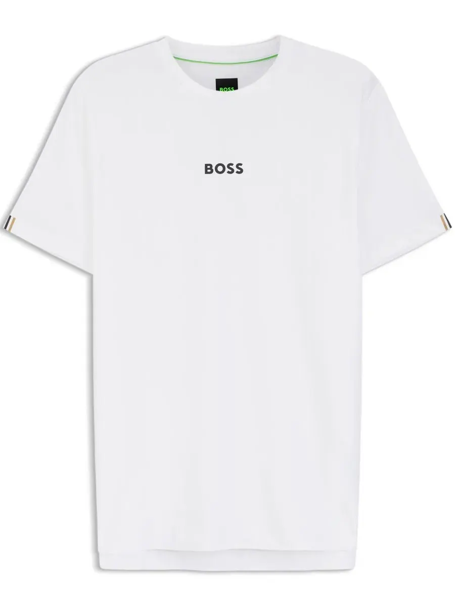 Футболка с логотипом и жаккардовой полосой Slim Fit Hugo Boss — изображение 2 из 5, белый