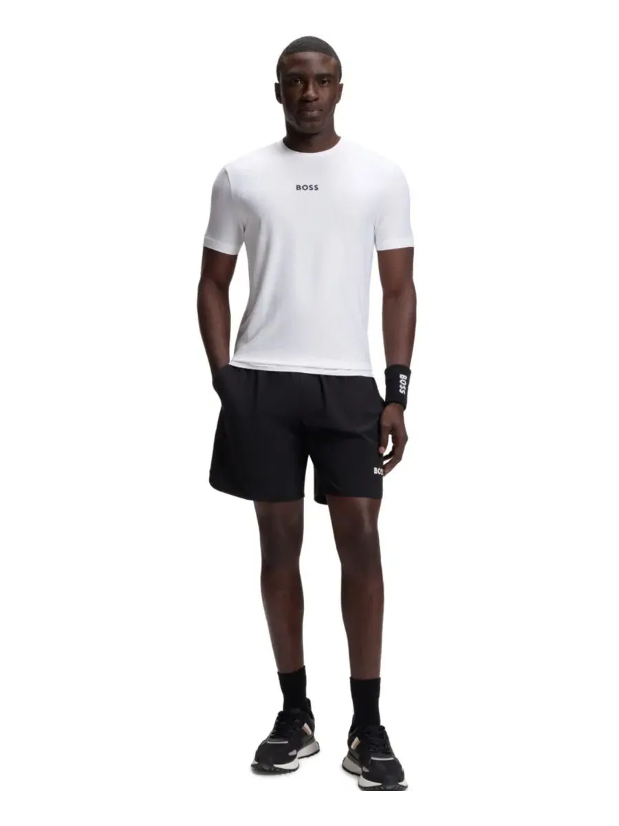 Футболка с логотипом и жаккардовой полосой Slim Fit Hugo Boss — изображение 4 из 5, белый