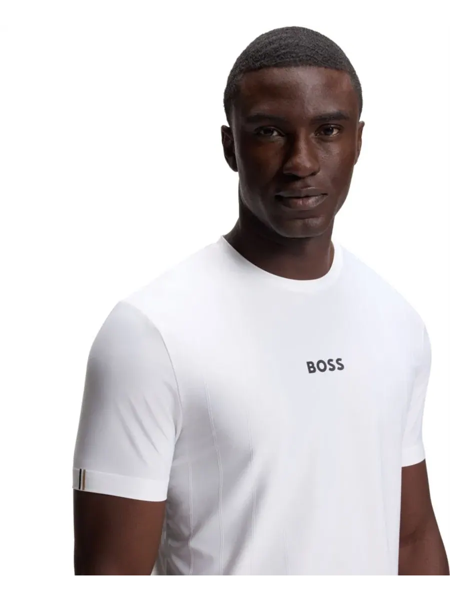 Футболка с логотипом и жаккардовой полосой Slim Fit Hugo Boss — изображение 5 из 5, белый