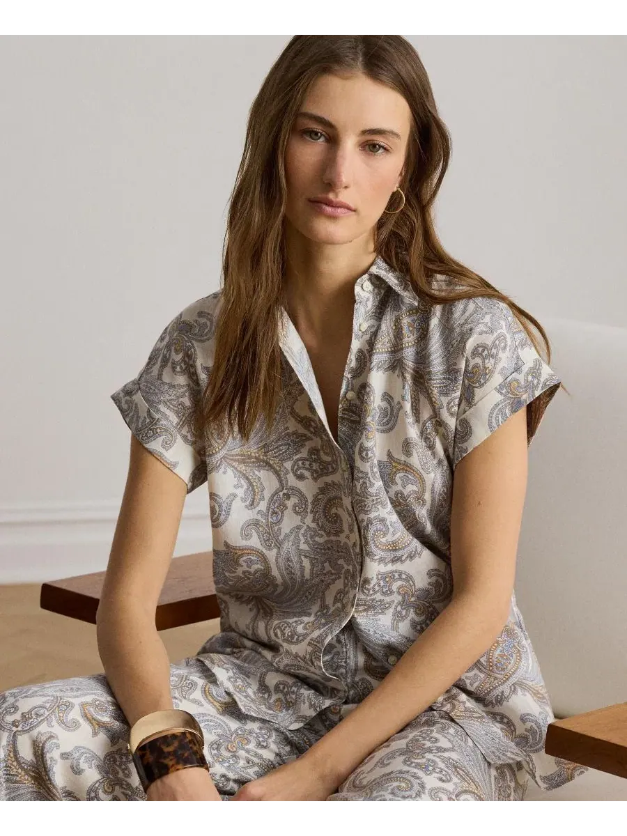 Женская рубашка с принтом пейсли, с коротким рукавом и отложным воротником Lauren Ralph Lauren