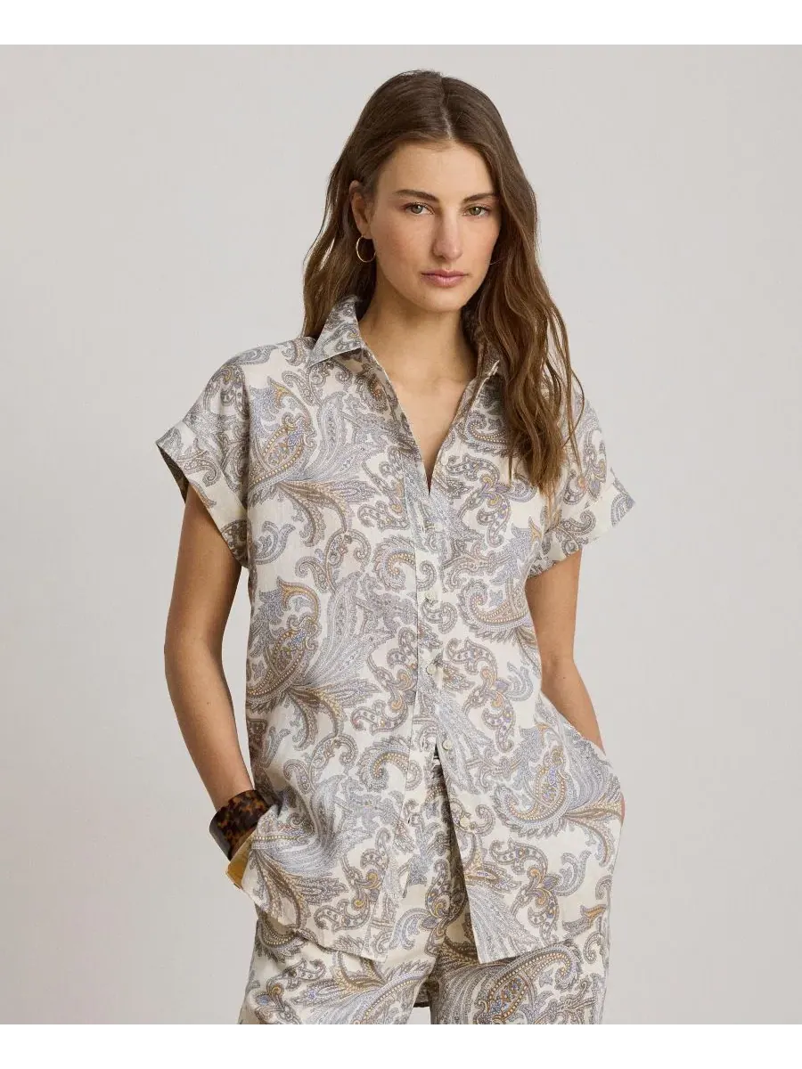 Женская рубашка с принтом пейсли, с коротким рукавом и отложным воротником Lauren Ralph Lauren — изображение 2 из 6