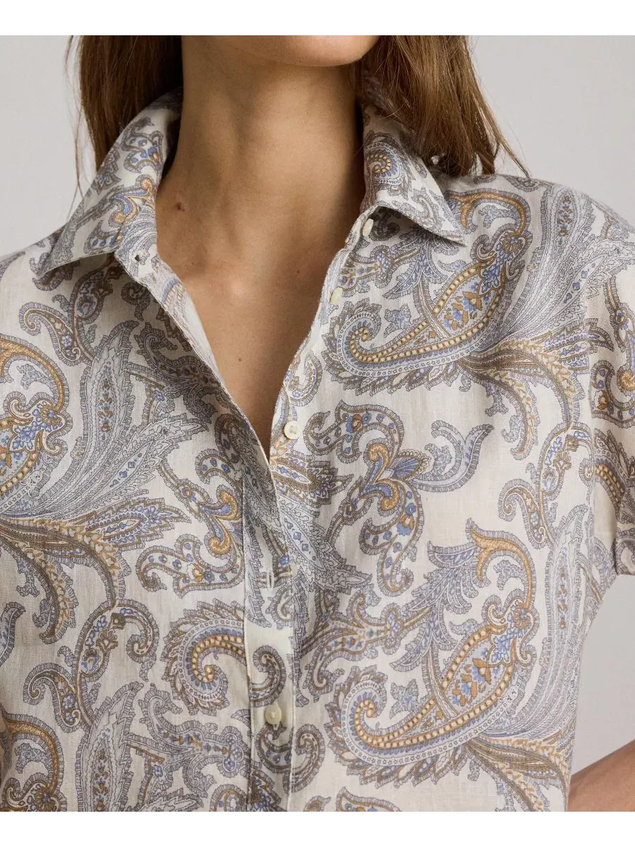 Женская рубашка с принтом пейсли, с коротким рукавом и отложным воротником Lauren Ralph Lauren — изображение 3 из 6