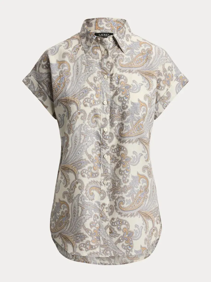Женская рубашка с принтом пейсли, с коротким рукавом и отложным воротником Lauren Ralph Lauren — изображение 6 из 6