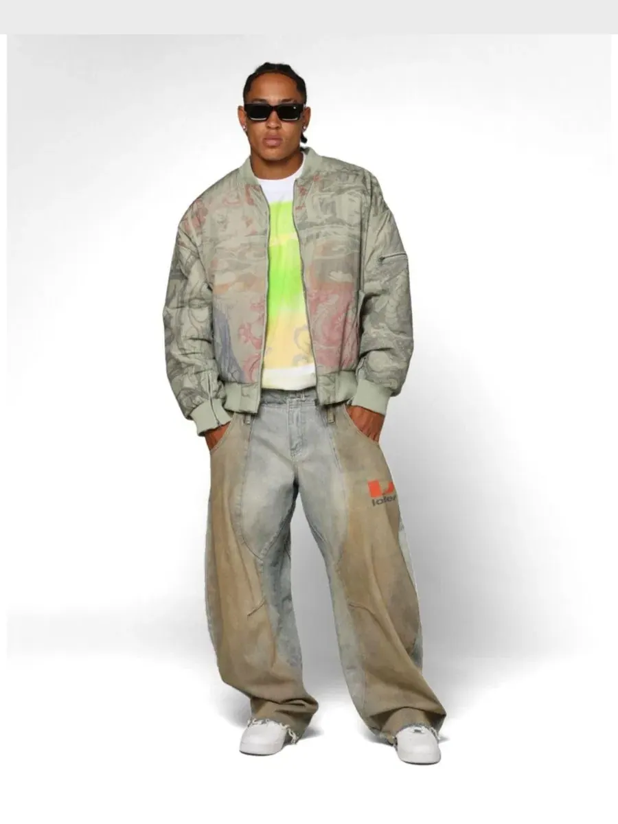 Бомбер с принтом Spray Bomber Jacket Loiter — изображение 2 из 6, бежевый/хаки