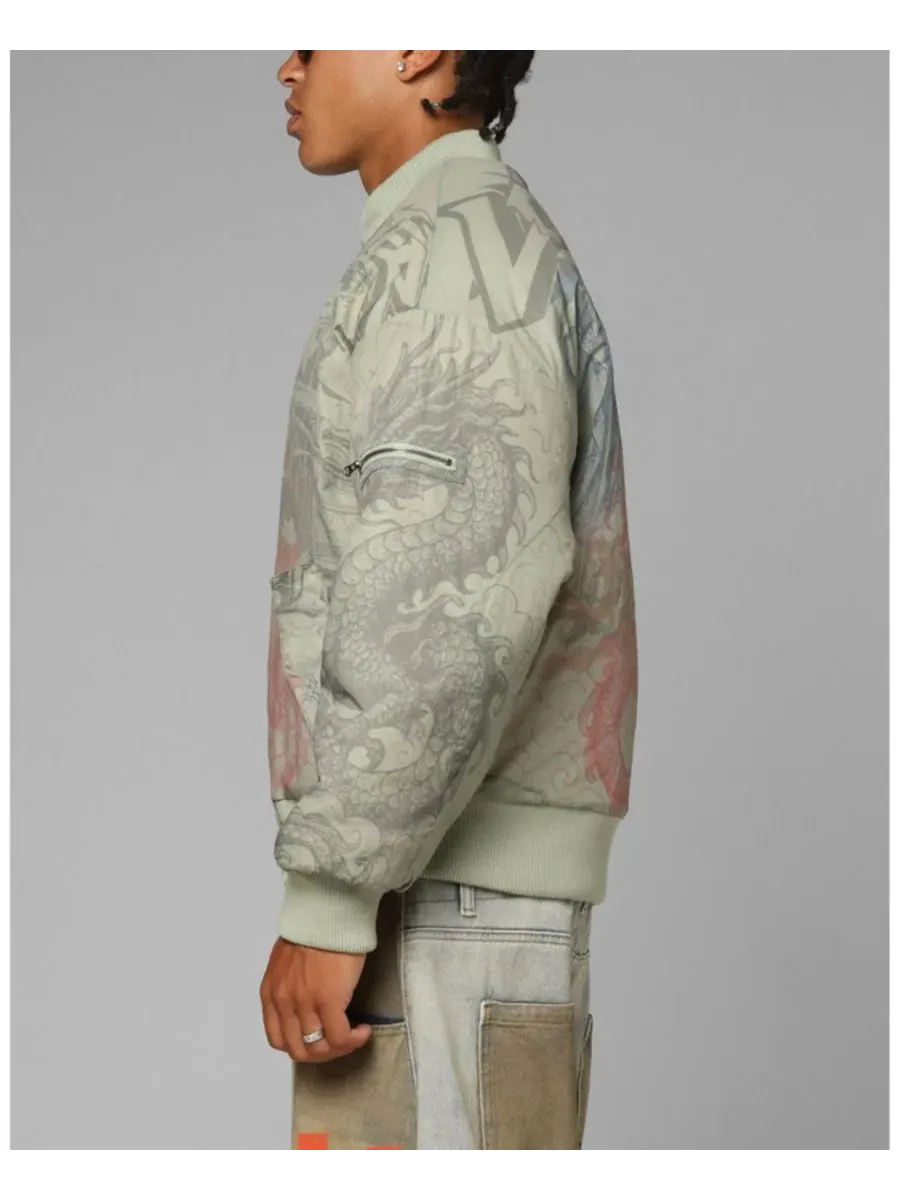 Бомбер с принтом Spray Bomber Jacket Loiter — изображение 5 из 6, бежевый/хаки