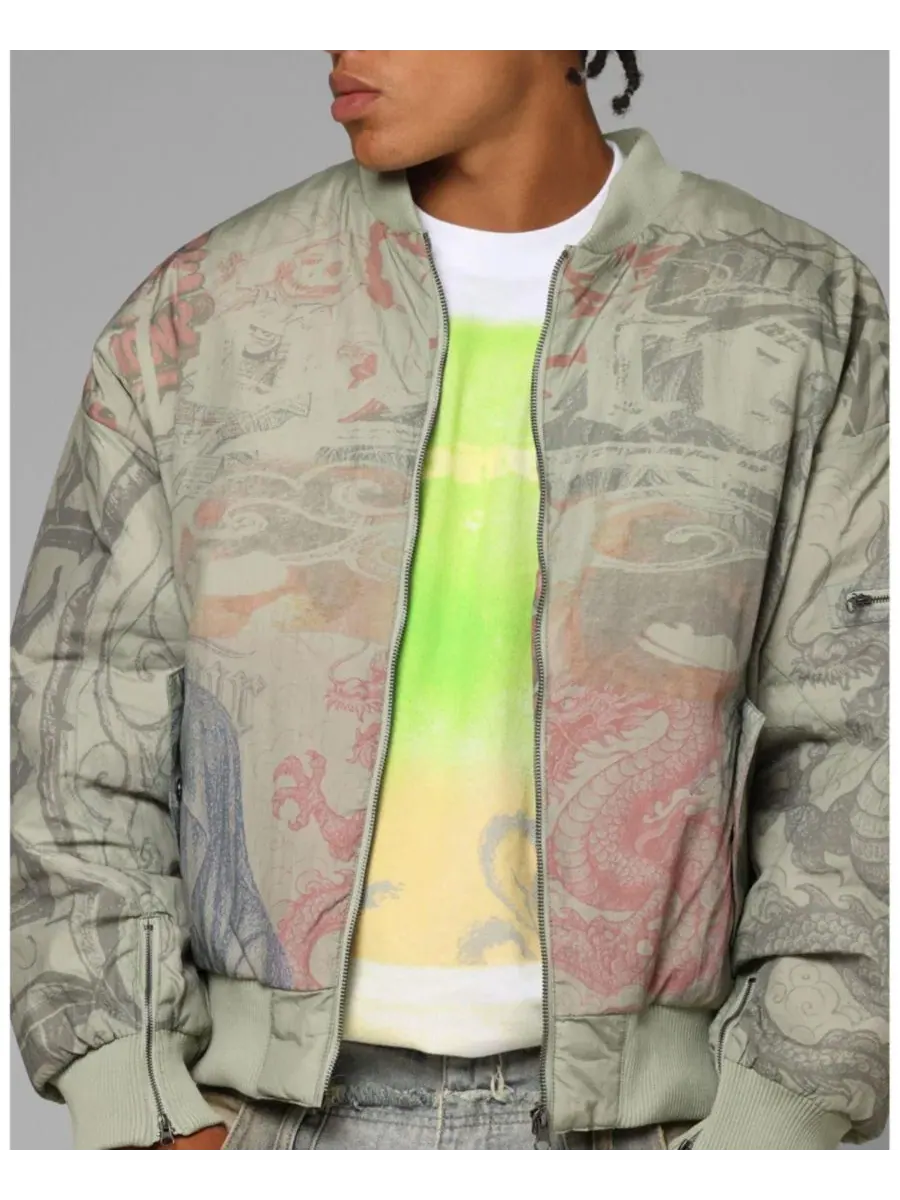 Бомбер с принтом Spray Bomber Jacket Loiter — изображение 6 из 6, бежевый/хаки