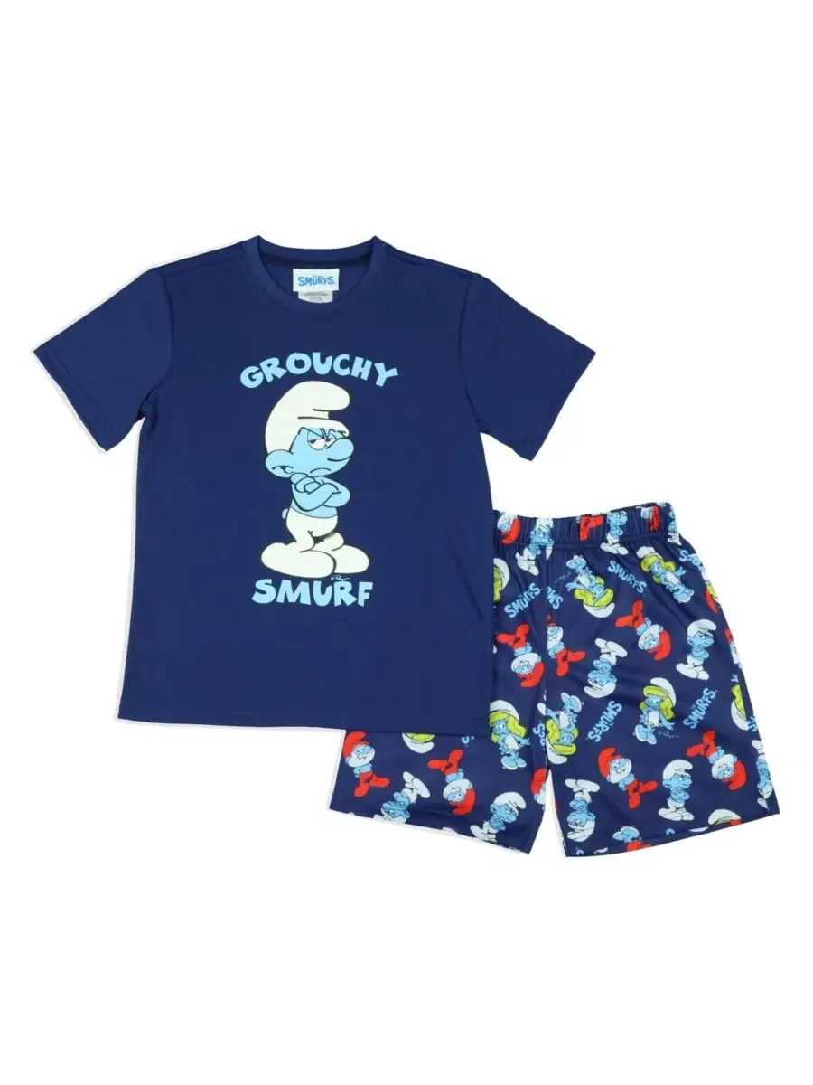 Пижамный комплект с коротким рукавом и шортами Grouchy Smurf The Smurfs — изображение 2 из 3, темно-синий