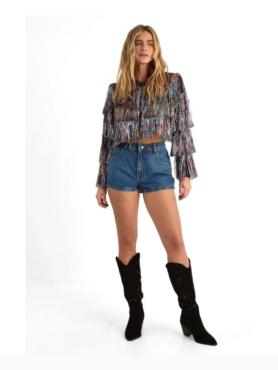 Жакет укороченный с бахромой и блестками Nasty Gal — изображение 2 из 6, мульти