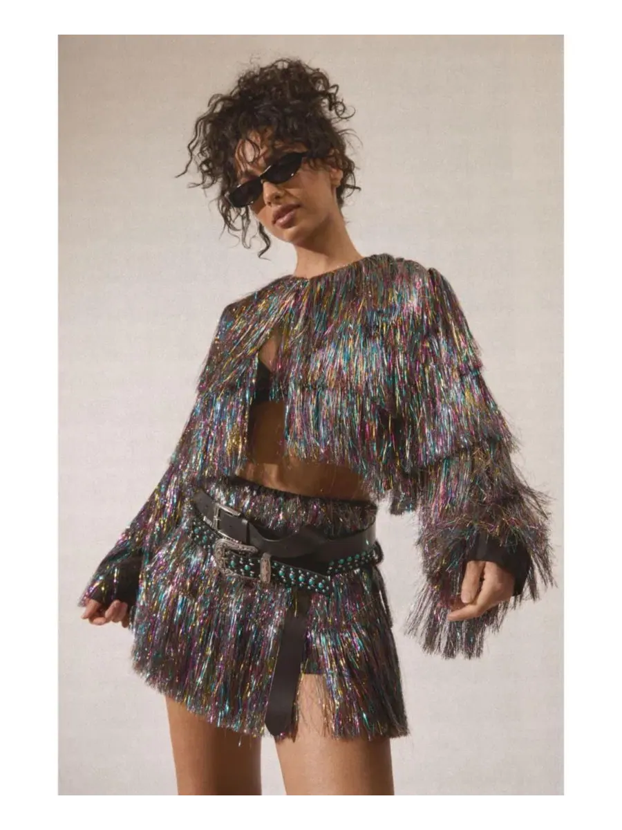 Жакет укороченный с бахромой и блестками Nasty Gal — изображение 6 из 6, мульти