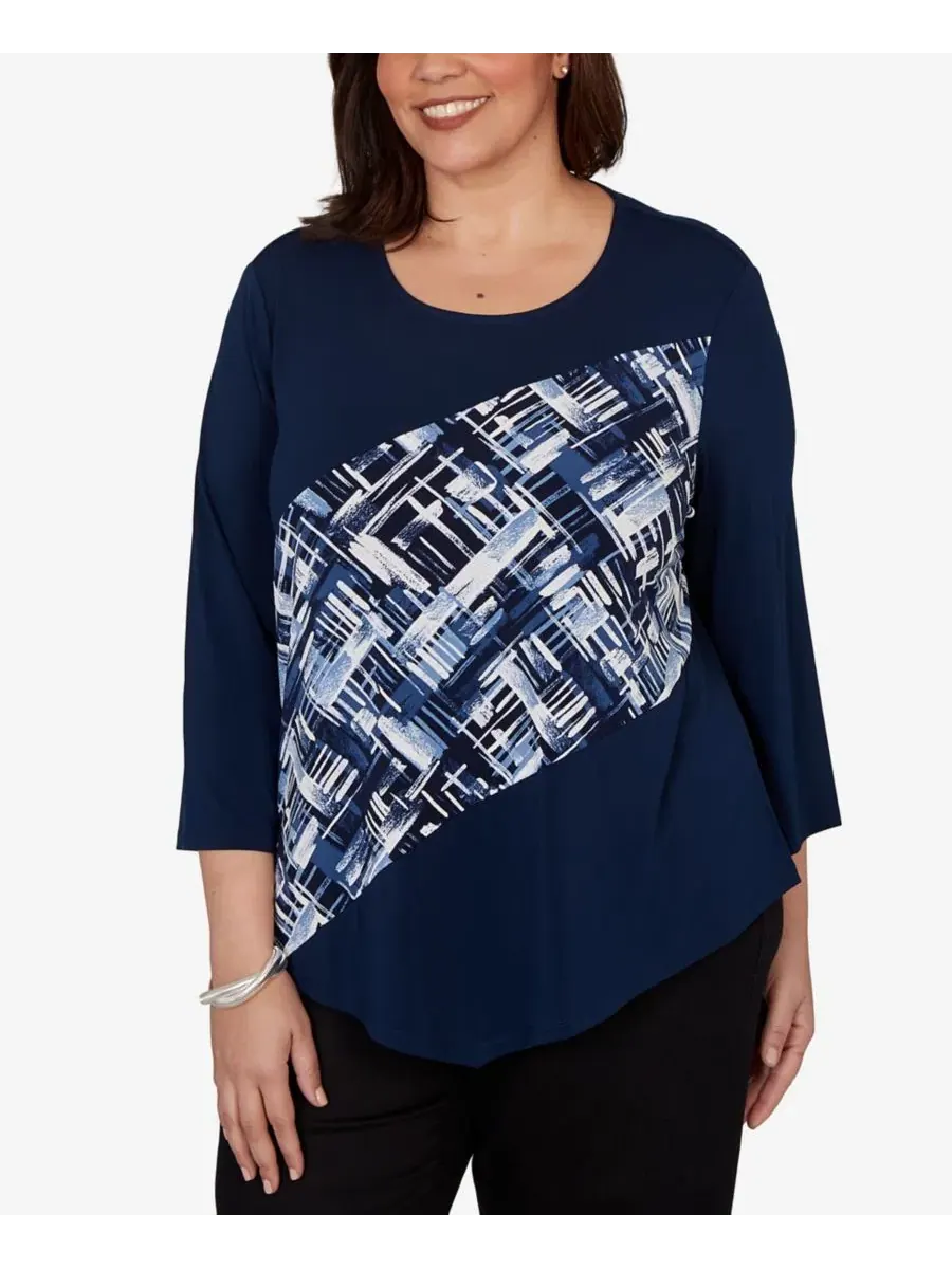 Блуза с диагональным принтом и рельефным рисунком, модель Etched Plaid Diagonal Puff Printed Alfred